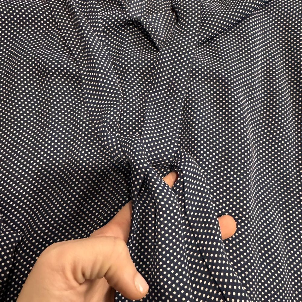 Loft Blue White Polka Dot Chiffon Blouse Large - Picture 4 of 6